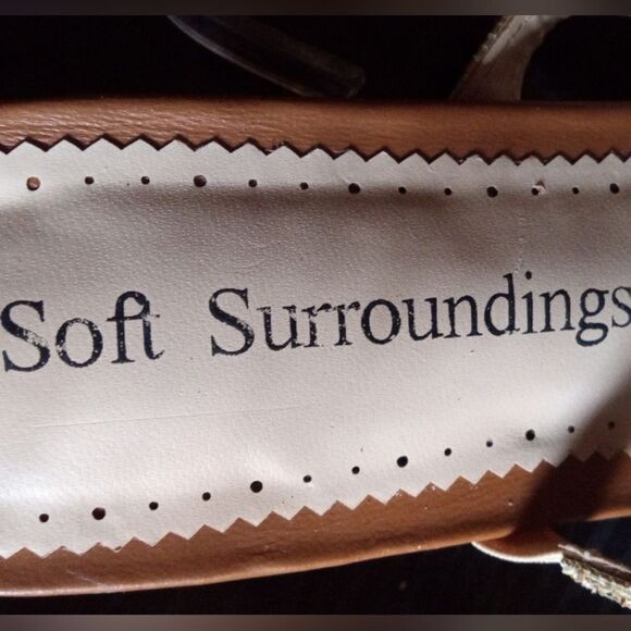 Soft Surroundings Gold Glitter Tan Fringe Tie Ankle Gladiator Style Sandals Sz 8 - Picture 5 of 7